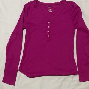 SONOMA Magenta V-Neck Buttoned Blouse
